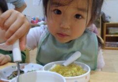 ２歳児ぱんだ組　「食事、がんばっています！」