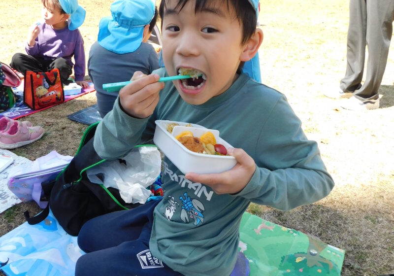 お家の人が作ってくれたお弁当、おいしいね♪