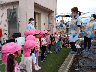 ４歳児　きりん組「さつまいもの苗植えをしました🍠」