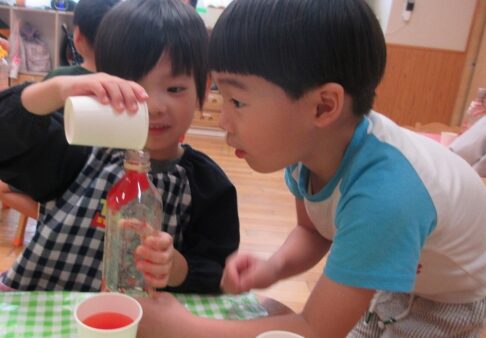 ５歳児　色水実験遊び！