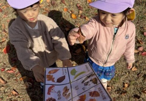 ２歳児：土手へレッツゴー♪お散歩ビンゴを楽しみました！
