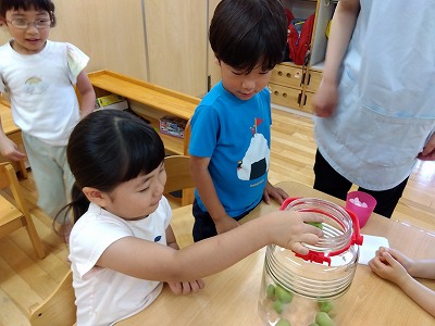 氷砂糖と梅を順番に重ねて・・・